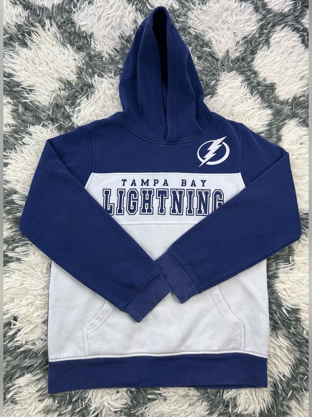 NHL Tampa Bay Lightning Kids Boys Blue White Hoodie Sweatshirt Size Large 12/14